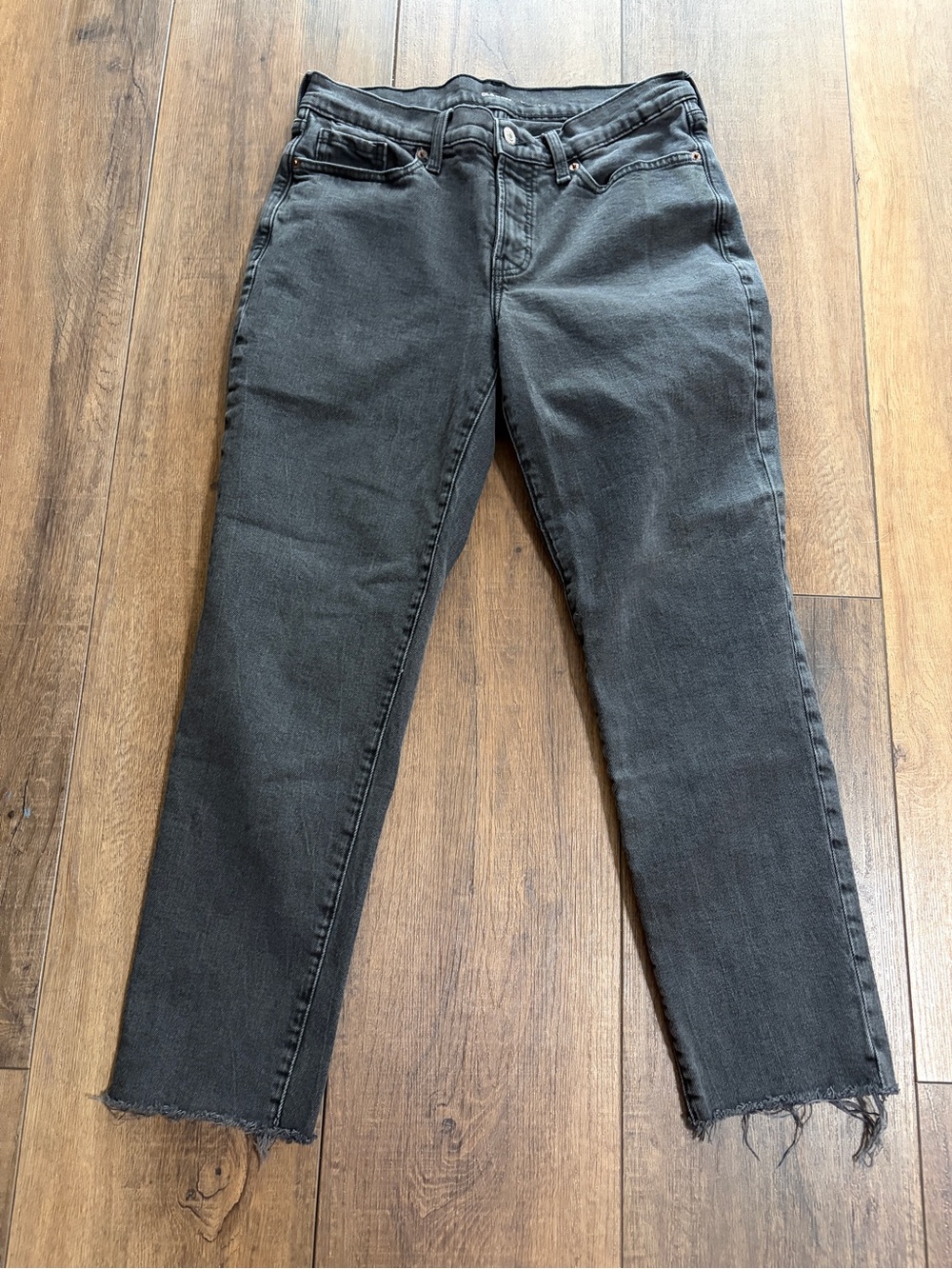 Old Navy Black Washed High-Waisted Raw Hem Straight Jeans Size 10